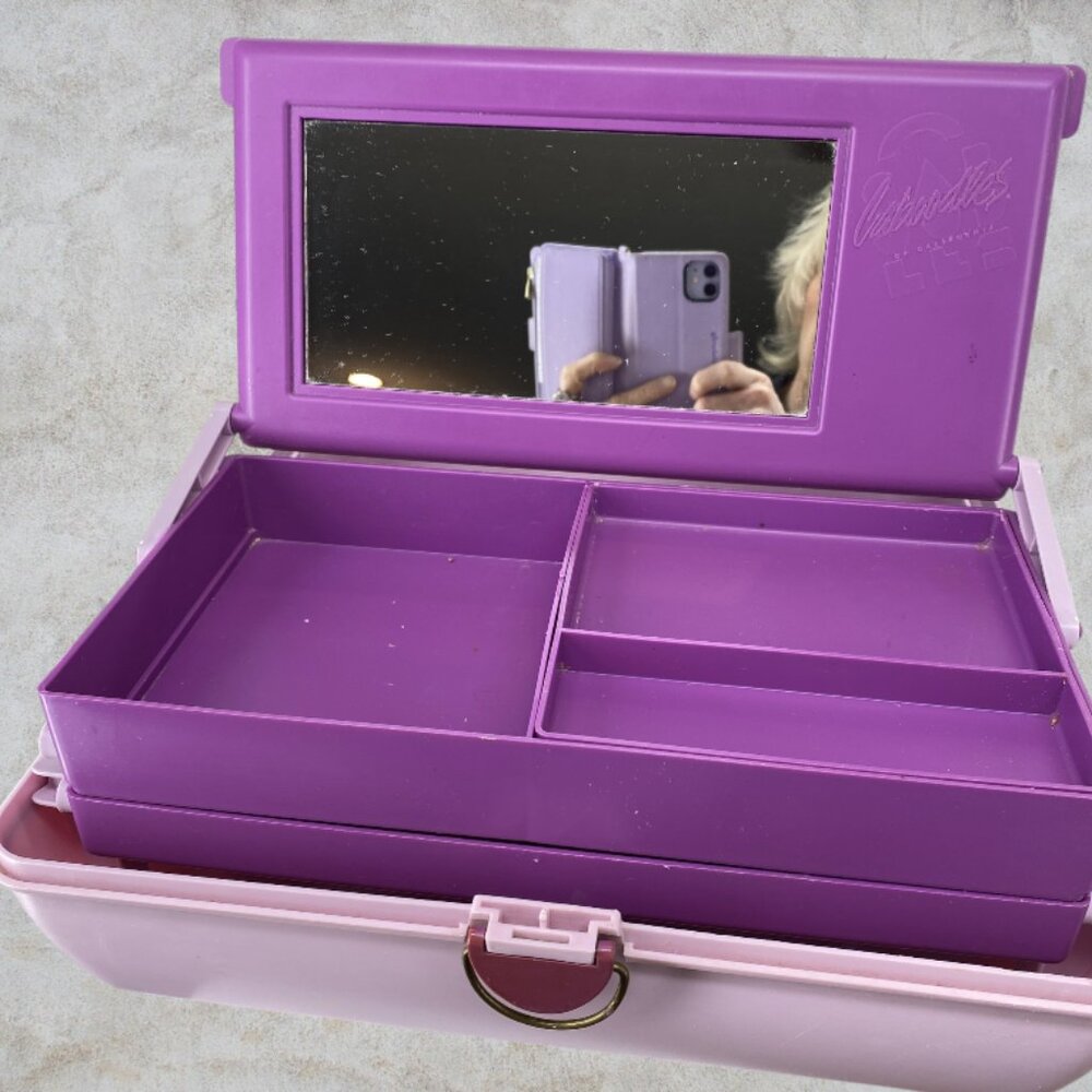 VINTAGE CABOODLE CASE -- 1980's Make Up Case, Purple/Pink, Original Owner - Picture 15 of 16